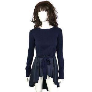 After Market Blue Black Tie Front High Low Peplum Sweater Size S
